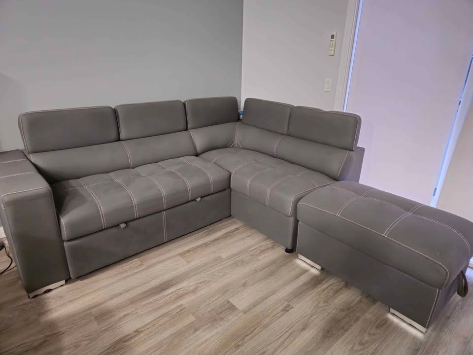 Drake Sleeper Sectional with Storage Ottoman - Grey - photo 4