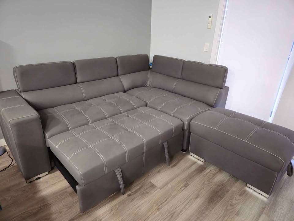 Drake Sleeper Sectional with Storage Ottoman - Grey - photo 5