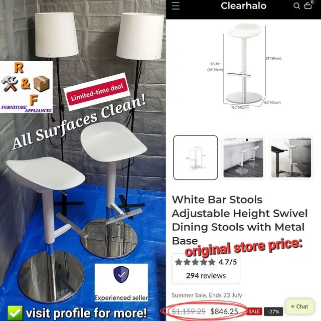 ➡️ 2x Bar Stools Adjustable Height Swivel, Metal Base