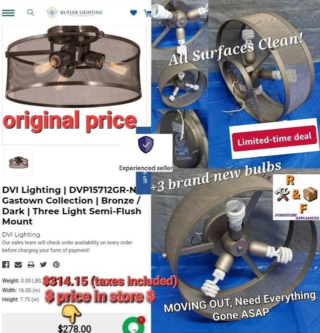 ➡️DVI Lighting Gastown Collection 3 Light Semi-Flush Bronze