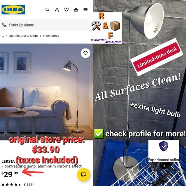 ➡️ LERSTA Floor/reading lamp, aluminum chrome effect