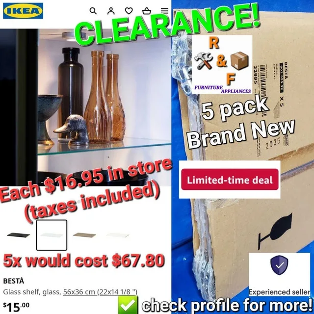 ➡️ 5Pcs IKEA BESTÅ Glass shelf Glass 56x36 cm (22x14 1/8")