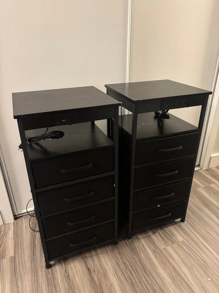 Night Stand Set 2, LED Nightstand with Charging Station...