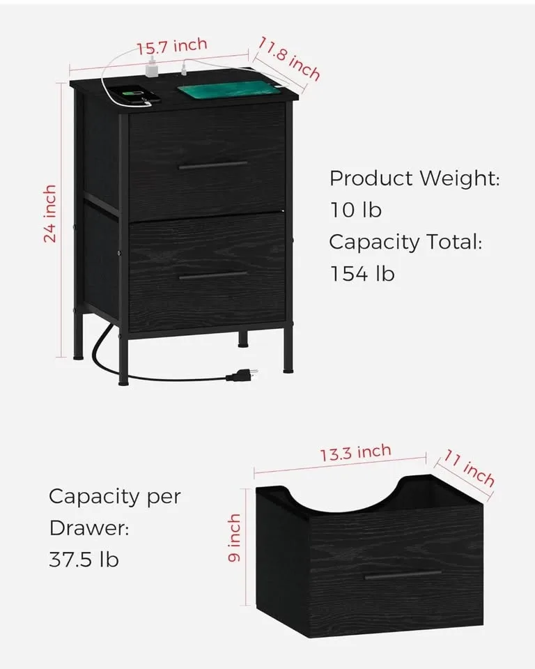 Night Stand with 5V/3A Fast Charging Station, Side Table image indicator(2)