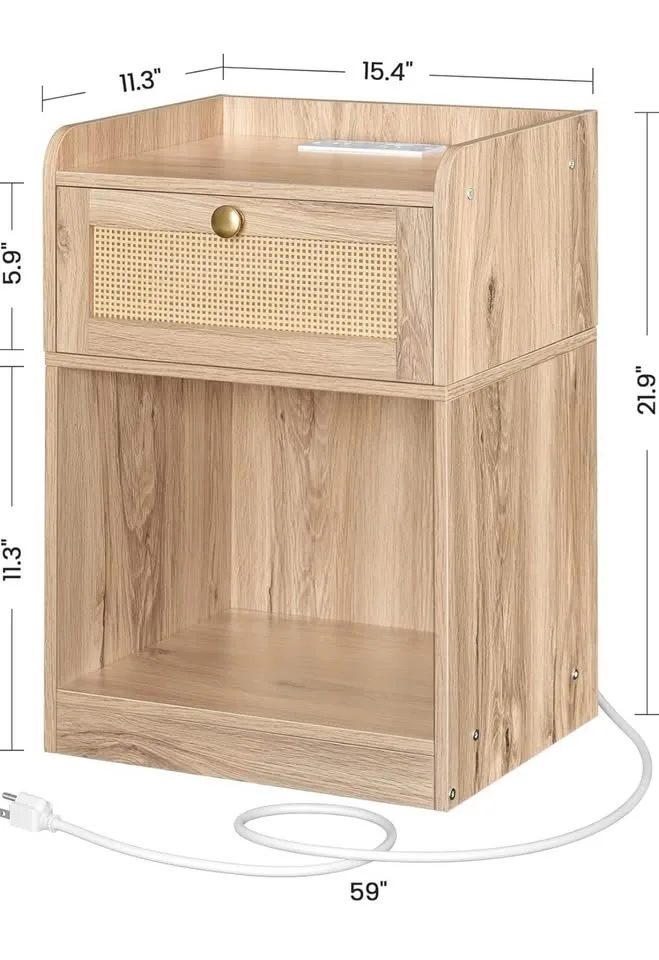 Nightstand with Charging Station, Boho End Table... image indicator(3)