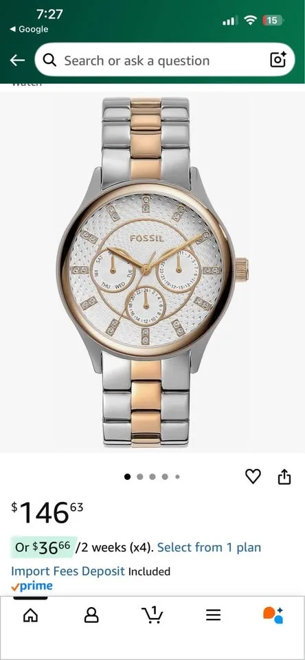 fossil bq1564 two tone unisex 18mm watch image indicator(5)