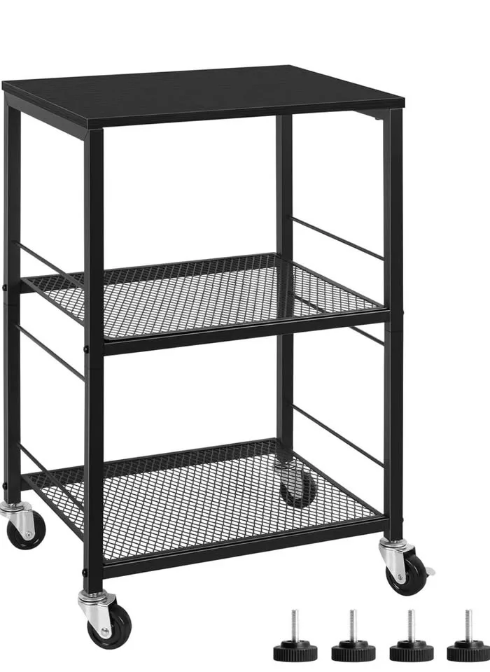 3 Tier Side Table with Wheels Black Rolling End Table image indicator(2)