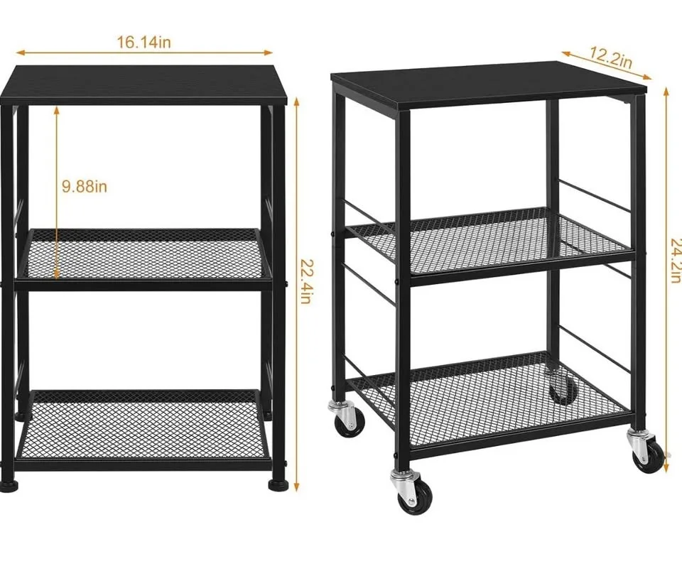 3 Tier Side Table with Wheels Black Rolling End Table image indicator(3)