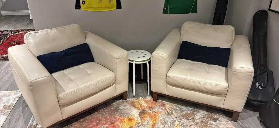 2 White Leather Couches