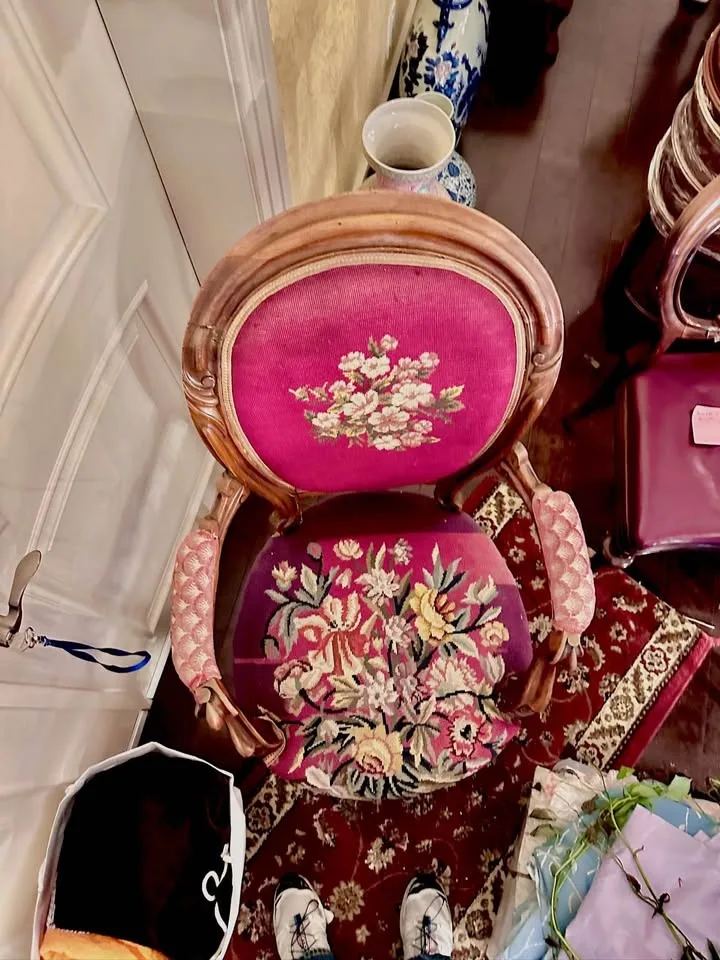 Vintage Floral Needlepoint Armchair & Footstool Set image indicator(2)