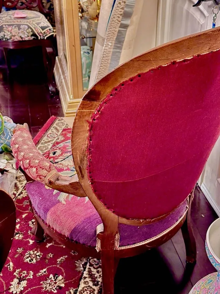 Vintage Floral Needlepoint Armchair & Footstool Set image indicator(3)