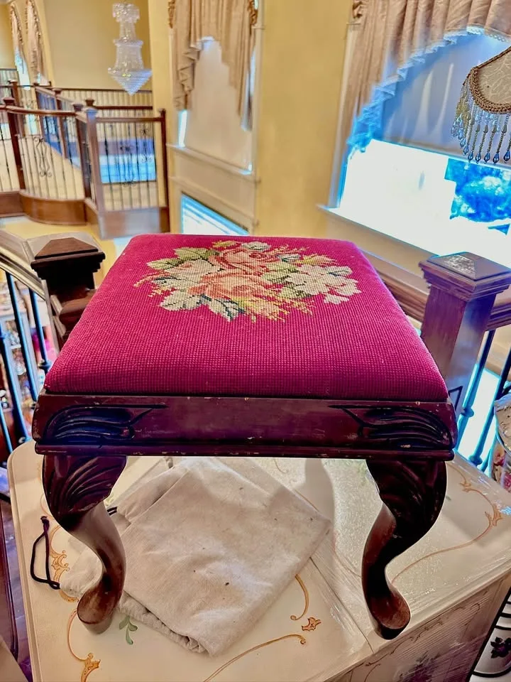 Vintage Floral Needlepoint Armchair & Footstool Set image indicator(4)