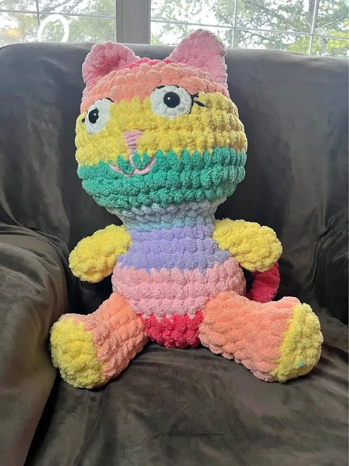 Handmade crochet big rainbow cat ￼toy