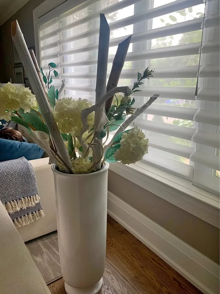 White Floor Vase with Faux Floral Arrangement thumbnail
