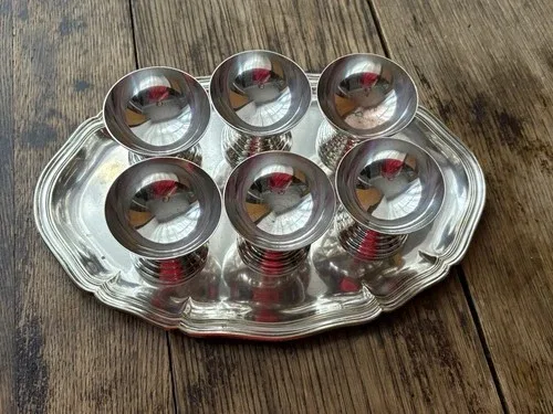 RARE VINTAGE SIGG switzerland Cups Silver plated & TRAY image indicator(3)