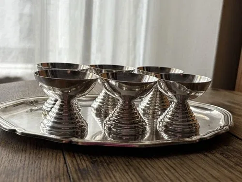 RARE VINTAGE SIGG switzerland Cups Silver plated & TRAY image indicator(4)