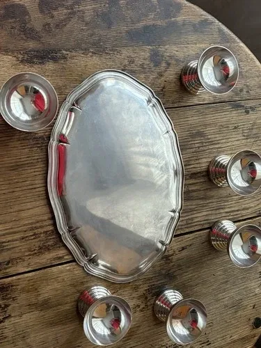 RARE VINTAGE SIGG switzerland Cups Silver plated & TRAY image indicator(7)
