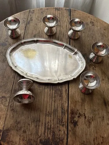 RARE VINTAGE SIGG switzerland Cups Silver plated & TRAY image indicator(8)