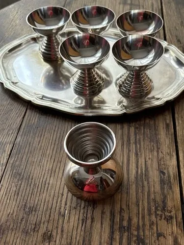 RARE VINTAGE SIGG switzerland Cups Silver plated & TRAY image indicator(9)