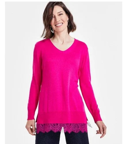 inc international concepts Pink Lace Trim Tunic Sweater image indicator(3)
