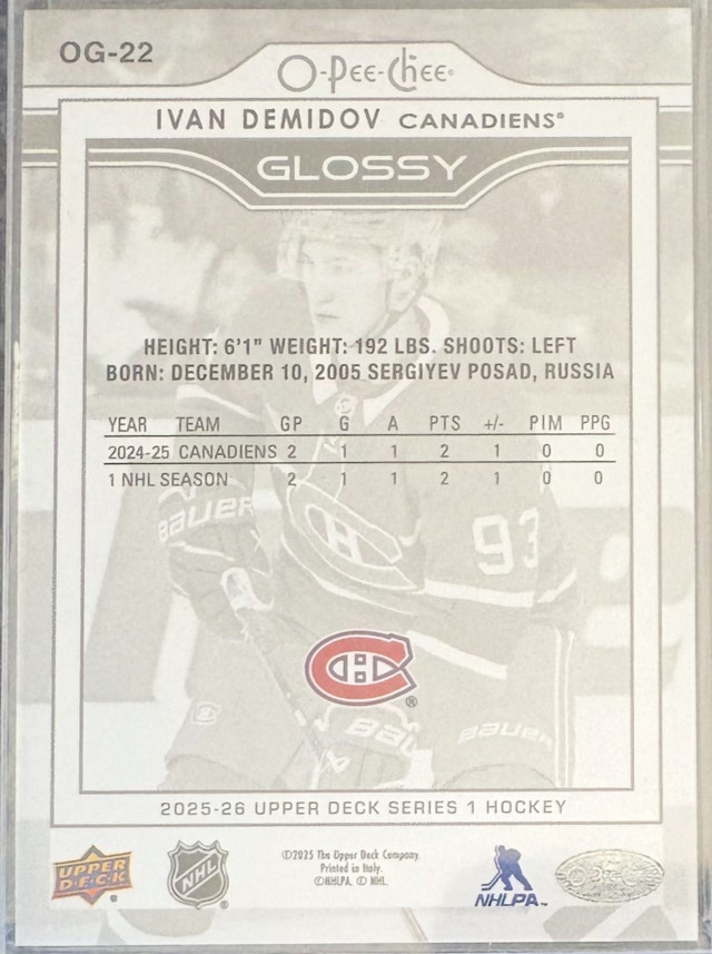 2025-26 Ivan Demidov GLOSSY Rookie Card (RC) - photo 2