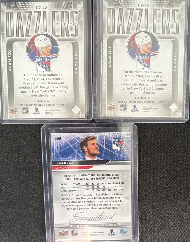 24 UD-Adam Fox Swagnificent, 25-UD a “RARE” Black Dazzler - photo 3