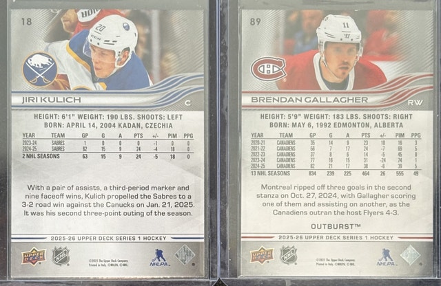 2025-26 UD KULICH / GALLAGHER Hockey Cards - photo 3