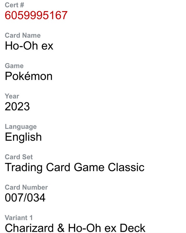 Ho-Oh ex Pokémon (2023). CGC Graded Mint 9 - photo 4