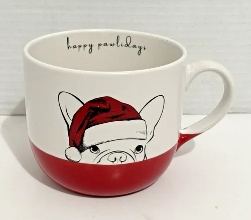 Holly & Joy - Happy Pawlidays Mug with Pug Picture