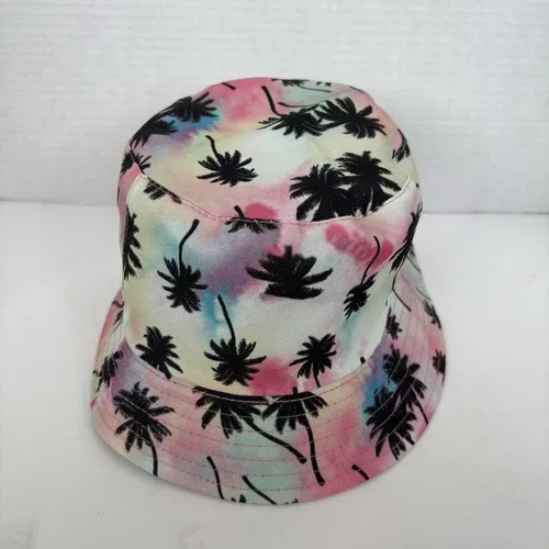No Cap Reversible Bucket Hat Women / Kid Palm Tree Print & Black