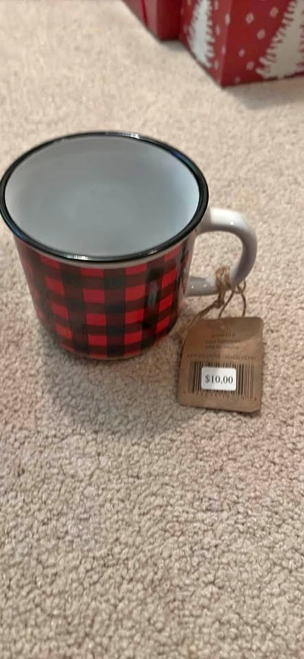 Large ceramic plaid mug