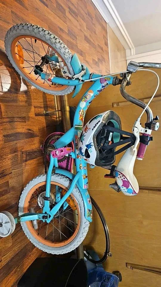 Toddler Bike with training wheels and helmet