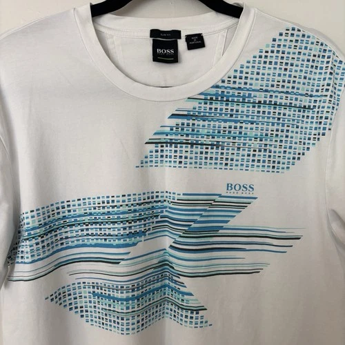 Hugo Boss Logo Graphic T-shirt Men Large White Short Sleeve