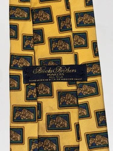 Brooks Brothers Tie Makers Beige 2 Horses Pattern Silk USA - photo 2