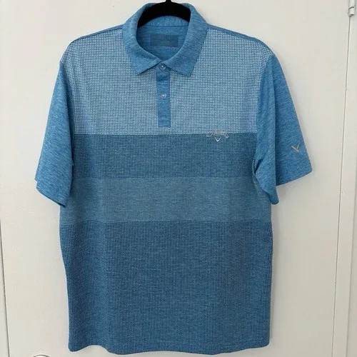 Callaway Golf_Opti-Dri_Polo_Sz. Medium Blue_Striped_Logo Embroid