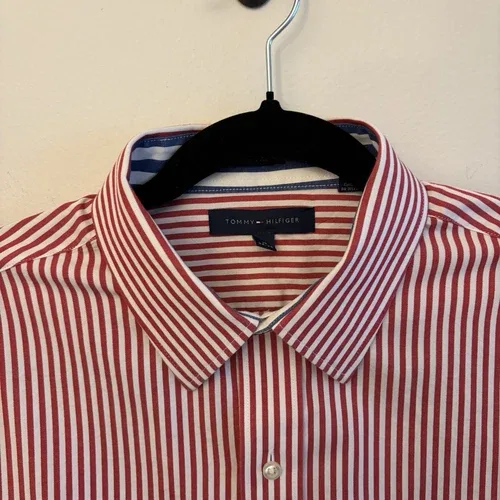 Tommy Hilfiger Shirt Red & White Stripes - Large