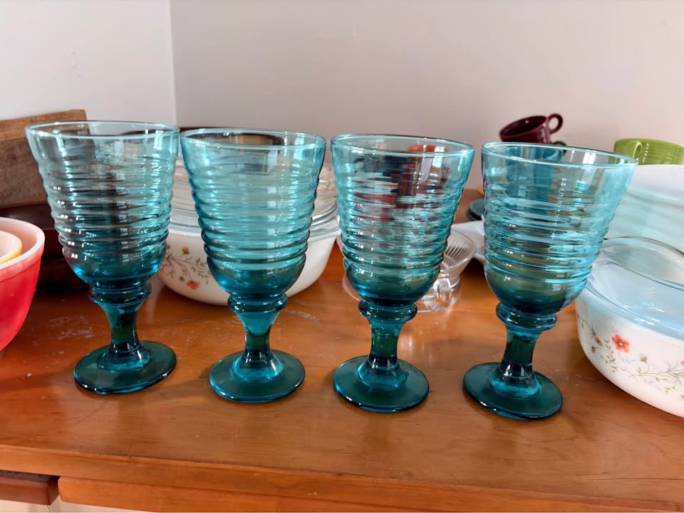 Vintage Libbey Sirrus Ocean Glass Water Goblet Set of 4