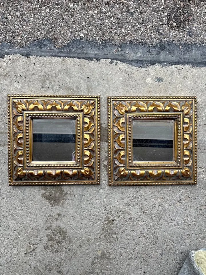Gold square mirrors