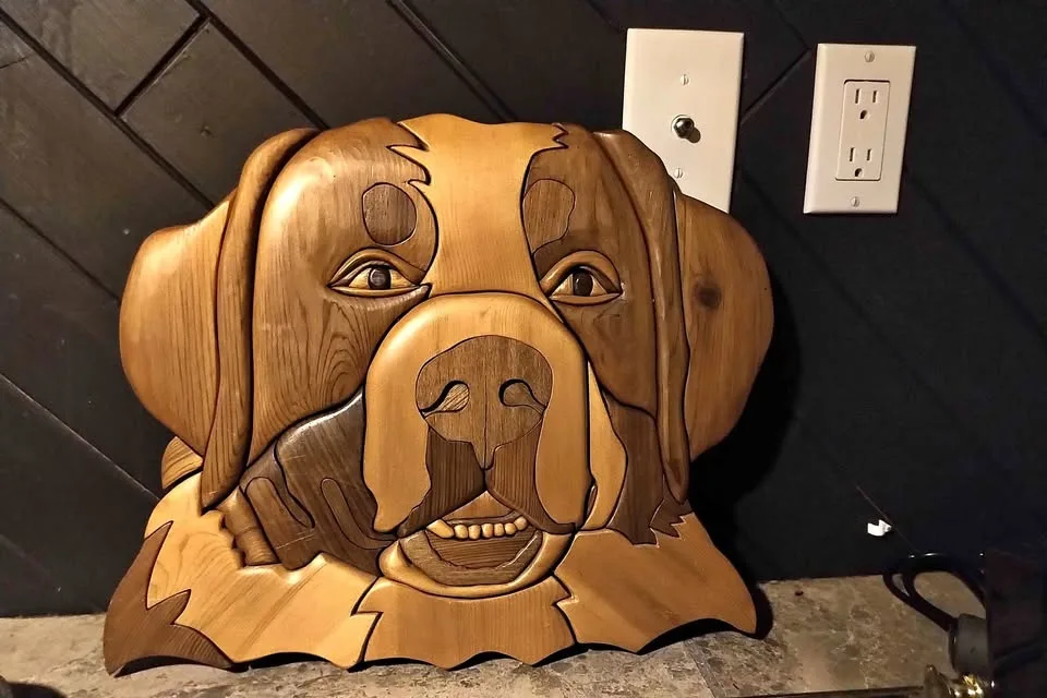 Carved Wood Dog Face Wall Hanging