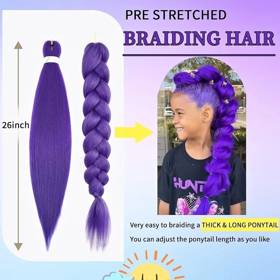 New~Purple Hair Extensions, Synthetic,26 Inch(2 PK)