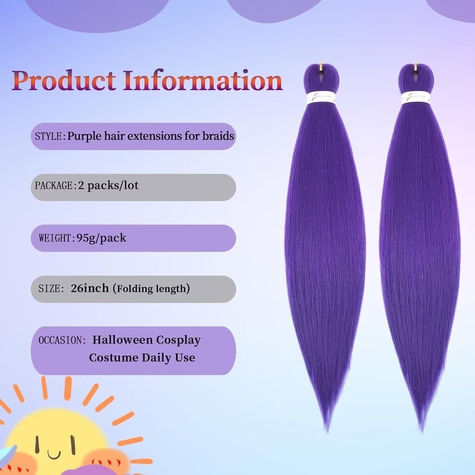 New~Purple Hair Extensions, Synthetic,26" (2 PK) - photo 2