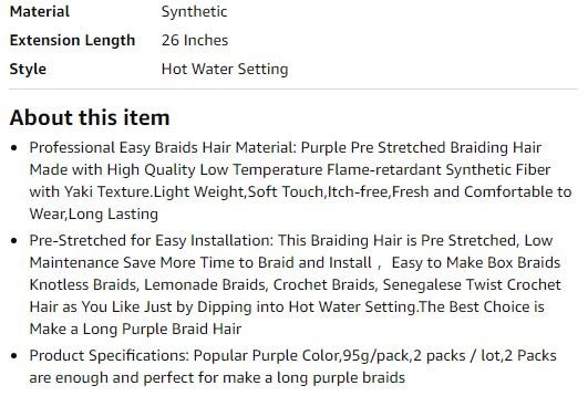 New~Purple Hair Extensions, Synthetic,26" (2 PK) - photo 3