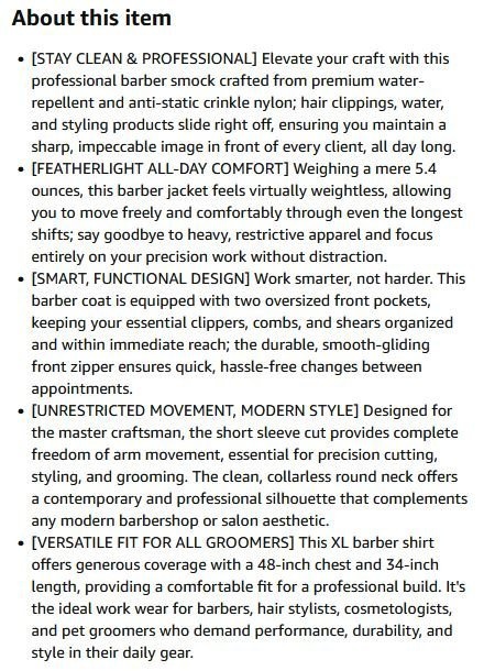 New~Smock Lwt For Stylists,Barbers,Groomers, Nylon,WR(XL) - photo 4