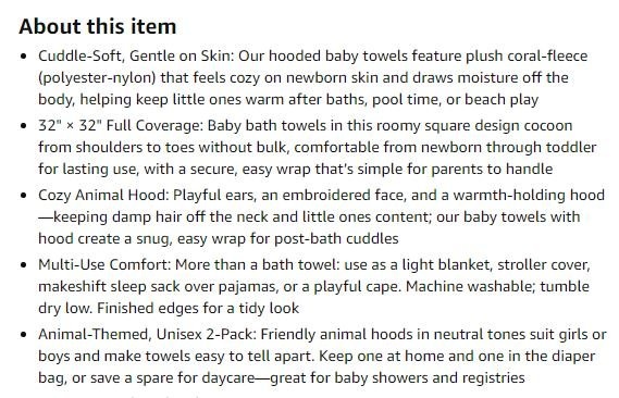 New~Hooded Baby Towels,32×32, Soft & Abs Plush Fleece, Gn(2 PK) - photo 4
