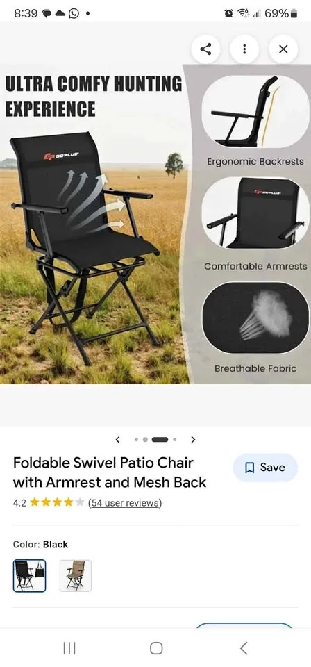 PORTABLE 360 SWIVEL HUNTING CHAIR FOLDABLE