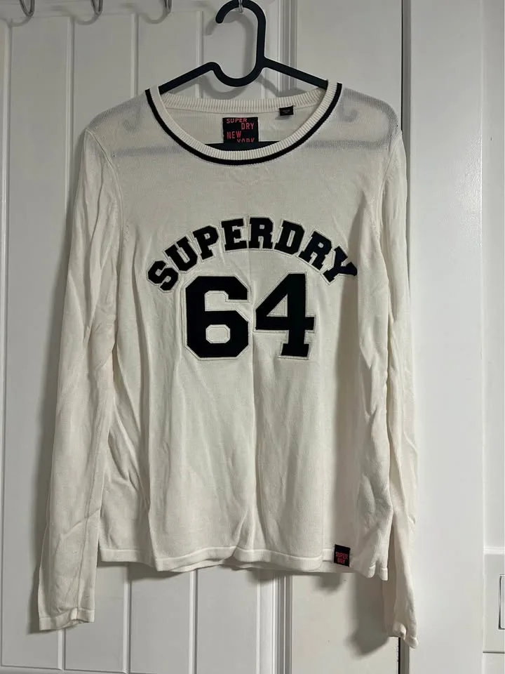 Superdry long sleeve top size medium white