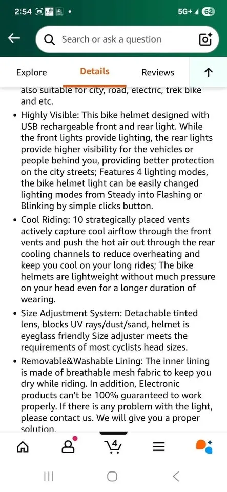 ILM Adult Bike Helmet with USB Rechargeable LED Light-Med image indicator(9)