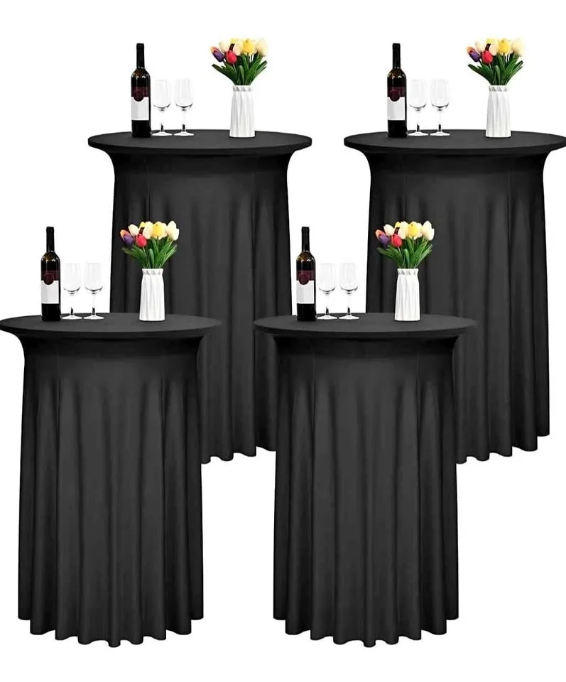 6 Packs Black Round Cocktail Table Skirt 32'x43'