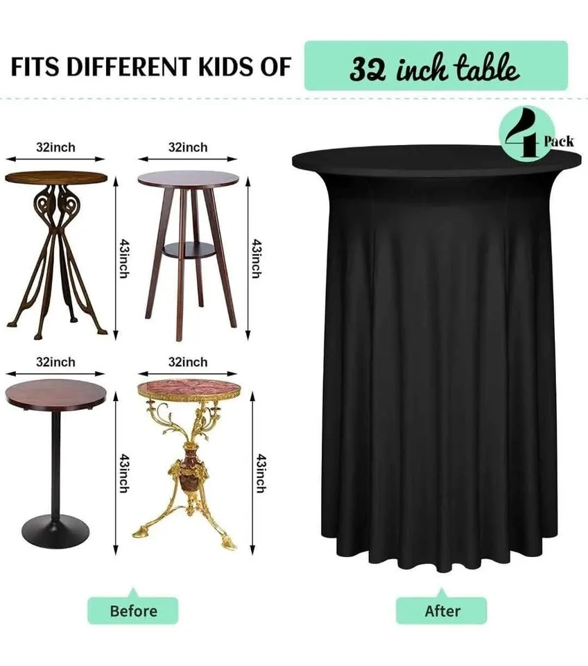 6 Packs Black Round Cocktail Table Skirt 32'x43' image indicator(3)
