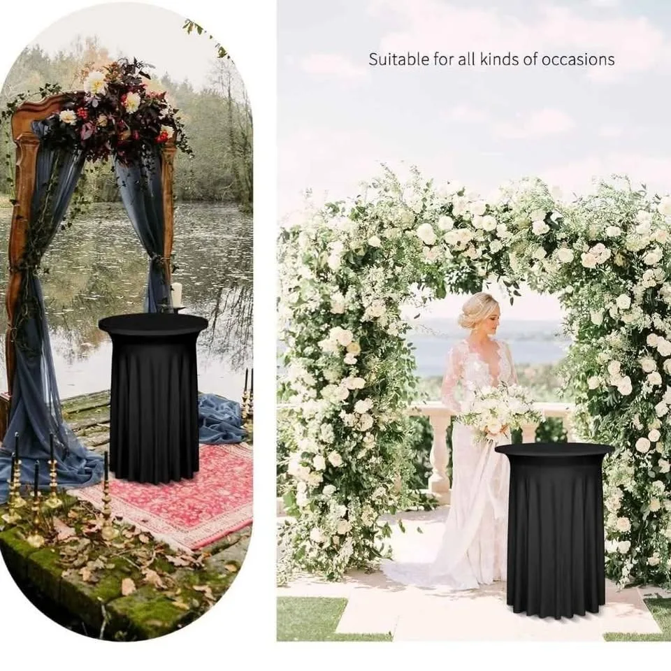 6 Packs Black Round Cocktail Table Skirt 32'x43' image indicator(4)